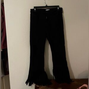 Black flare fringe jeans